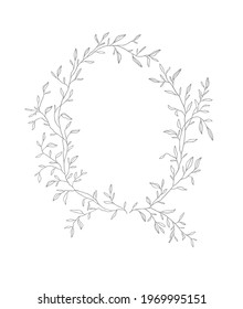 frame of plants and flowers. graphics frame made of natural elements. wedding frame made of flowers. twigs and flowers vector. black and white graphics of plants