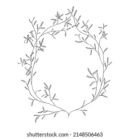 armazón de plantas y flores. marco gráfico de elementos naturales. marco de boda hecho de flores. ramas y flores vectoriales. gráficos en blanco y negro de plantas