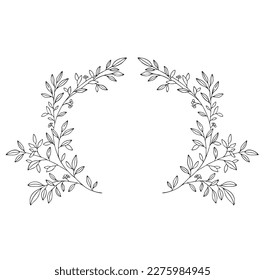 frame of plants and flowers. graphics frame made of natural elements. wedding frame made of flowers. twigs and flowers vector. black and white graphics of plants