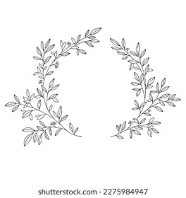 frame of plants and flowers. graphics frame made of natural elements. wedding frame made of flowers. twigs and flowers vector. black and white graphics of plants