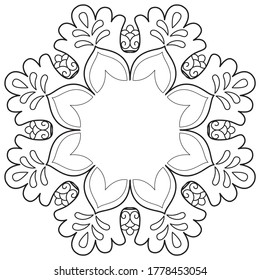 Frame or plate circular design. Easy coloring book pages for kids and adults. Hand drawn abstract design with decorative round lace ornament mandala.
