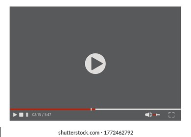 The frame of the playing video player. Playback control buttons. Vector user interface layout.