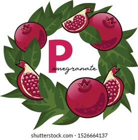 Frame with a pomegranate fruit and leaves. You can paste your text inside, use as a logo, use in your design this frame. Each item is separate, so you can modify it if you would like to.