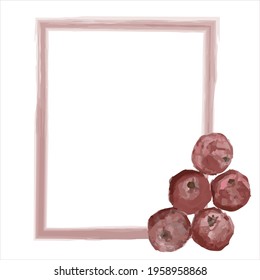 Frame with pomegranates.  Watercolor. burgundy color. vector eps 10. Eco products. post about proper nutrition.