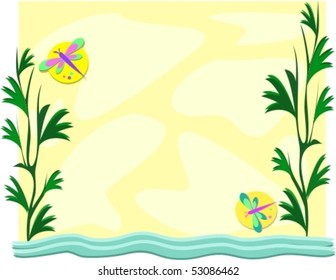 Frame of Pond and Dragonflies Vector