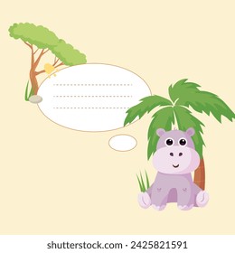 Frame and postcards with cute African animals: giraffe, crocodile, hippo, elephant, lion, monkey, zebra. A banner with these animals and a frame for text or photos.