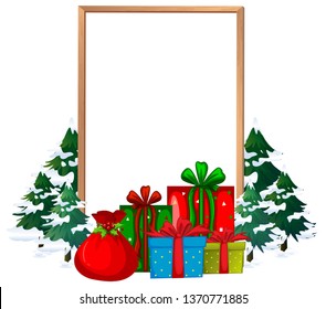 Frame with presents and snow tree illustration