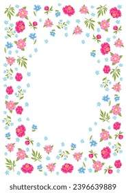 Frame with pretty flowers. Beautiful decorative natural plants and leaves.