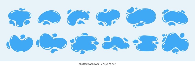 Frame puddle water Amoeba shapes set with uneven fluid wavy edge Soft milk stain, cartoon blotch