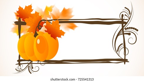 Frame with pumpkins and autumn leaves