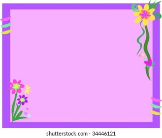 Frame of Purples, Flowers, and Rings Vector