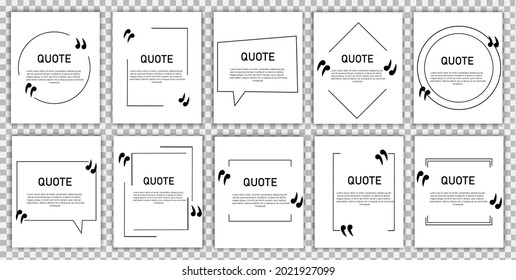 Frame for quotes. Speech bubble icon. Template with a text box inside. White poster with information, popular expression. Set of banners.Vector illustration with shadow.
