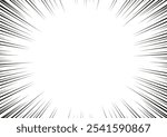 Frame of radial black lines or rays. Comic book. Manga. The effect of speed, battle or explosion. Powerful. Dynamic superhero action. Template. Vector illustration on white background.