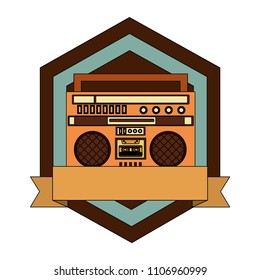 frame with radio music retro style and ribbon