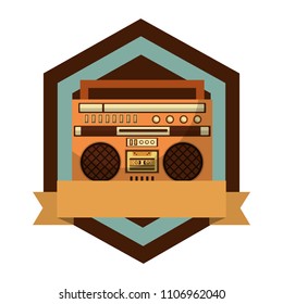 frame with radio music retro style and ribbon