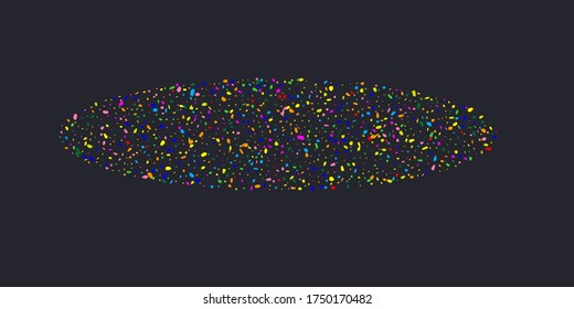 Frame rainbow party polka. Explosion background of bright confetti. Geometric ink color dot. Abstract random art for celebratory design,  wedding theme, card, banner, gift packaging, poster. Vector