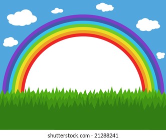 Frame with rainbow, sky and grass