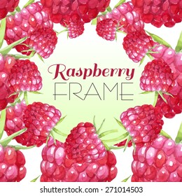 Frame of raspberries. Frame painted in watercolor. Fruit pattern for menu and desserts, restaurants and cafes.