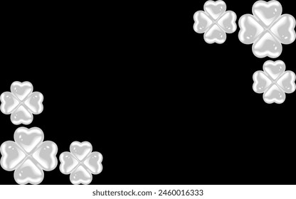 Frame from Realistic 3D Chrome clover isolated on black background. Metallic shamrock border with copy space. Artistic Y2K vector can used Web banner, poster, card, postcard cover design. EPS 10