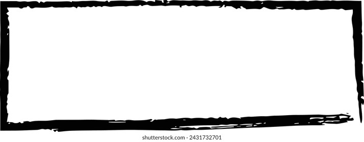 Frame rectangle elongated element, outline border grunge shape icon, decorative doodle for design in vector illustration