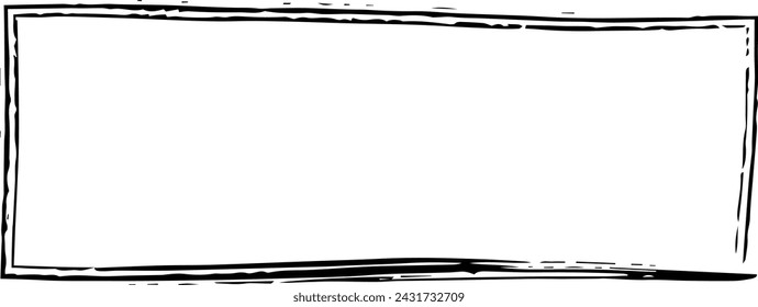 Frame rectangle elongated element, outline border grunge shape icon, decorative doodle for design in vector illustration