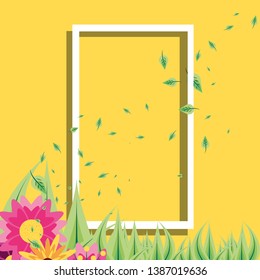 frame rectangle with leafs and flowers decoration