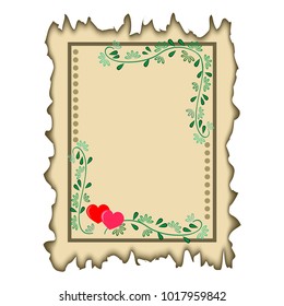 Frame rectangle of twig and heart card. Fashion graphic background. Modern stylish abstract texture. Colorful template for prints, textiles, wrapping, wallpaper. Design element. Vector illustration