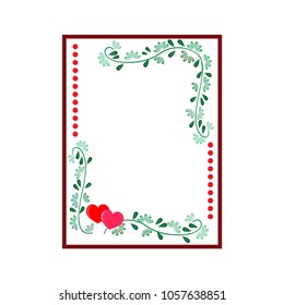 Frame rectangle of twig and heart card. Fashion graphic background. Modern stylish abstract texture. Colorful template for prints, textiles, wrapping, wallpaper. Design element. Vector illustration