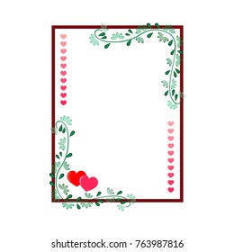 Frame rectangle of twig and heart card. Fashion graphic background. Modern stylish abstract texture. Colorful template for prints, textiles, wrapping, wallpaper. Design element. Vector illustration