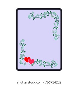 Frame rectangle of twig and heart card. Fashion graphic background. Modern stylish abstract texture. Colorful template for prints, textiles, wrapping, wallpaper. Design element. Vector illustration