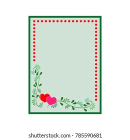 Frame rectangle of twig and heart card. Fashion graphic background. Modern stylish abstract texture. Colorful template for prints, textiles, wrapping, wallpaper. Design element. Vector illustration