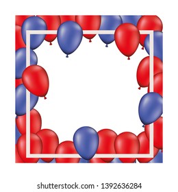 frame with red and blue balloons isolated icon