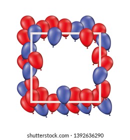 frame with red and blue balloons isolated icon