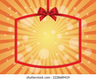 Frame red card with bow on abstract sunbeam background