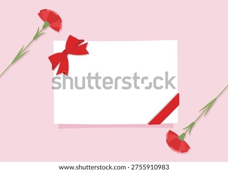 A frame with red carnations for Mother's Day and a card with a ribbon