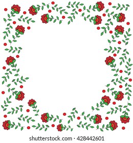 Frame with red color flower and red circle. Can be used to design for T-shirt, greeting card, poster, wedding or party  invitation. 