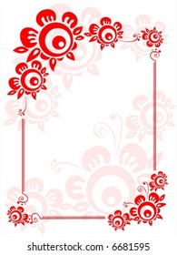 Frame from red decorative flowers on a white background.