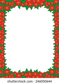 Frame with red flowers around white background, hand drawing vector illustration