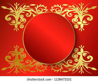 Frame red gold pattern flowers
