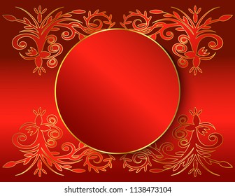 Frame red gold pattern flowers