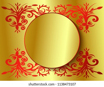 Frame red gold pattern flowers
