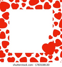 Frame With Red Heart On White Background. Graphic Design In The Concept of Love. Love Symbol And Emblem for Valentines Day, Wedding, Birthday and Holiday. Vector Card and Template with Copy Space.