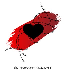 frame red. heart vector. brush stroke tattoo prison. barbed wire. love