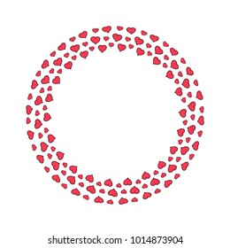 Frame of red hearts. Background for a greeting card for Valentine's Day, invitations to a wedding. Hand drawing. Vector illustration.