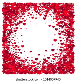 Frame of red hearts. Border for the design of objects, posters, postcards for St. Valentine's Day, wedding invitations.
