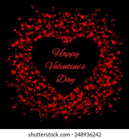 Frame of red hearts on black background - valentines day, vector illustration 