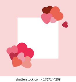 Frame With Red Hearts On Pink Background. Graphic Design In The Concept of Love. Love Symbol And Emblem for Valentines Day, Wedding, Birthday and Holiday. Vector Card and Template with Copy Space.