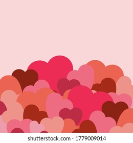 Frame With Red Hearts On Pink Background. Graphic Design In The Concept of Love. Love Symbol And Emblem for Valentines Day, Wedding, Birthday and Holiday. Vector Card and Template with Copy Space.