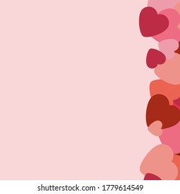 Frame With Red Hearts On Pink Background. Graphic Design In The Concept of Love. Love Symbol And Emblem for Valentines Day, Wedding, Birthday and Holiday. Vector Card and Template with Copy Space.