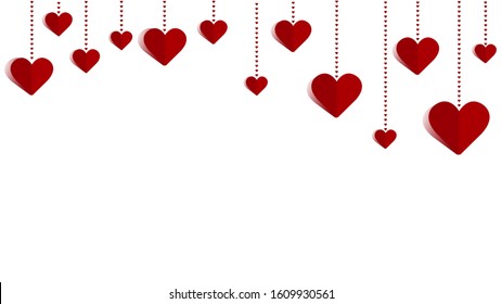 Frame of red hearts on Valentine's Day. Empty space for your text. White background. Origami. Elegant vector illustration.